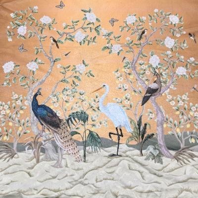 Carré  velours grue et paon