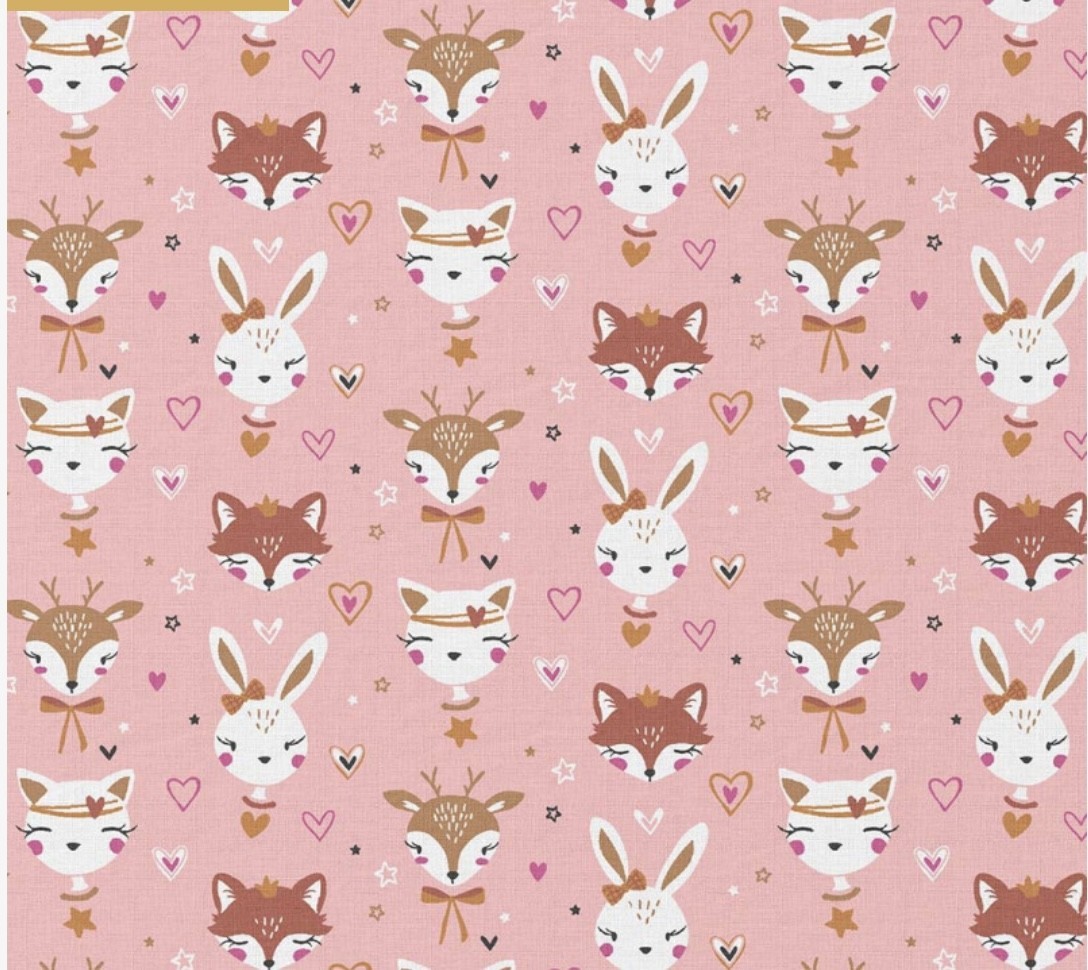 Coton 150. Animaux fond rose