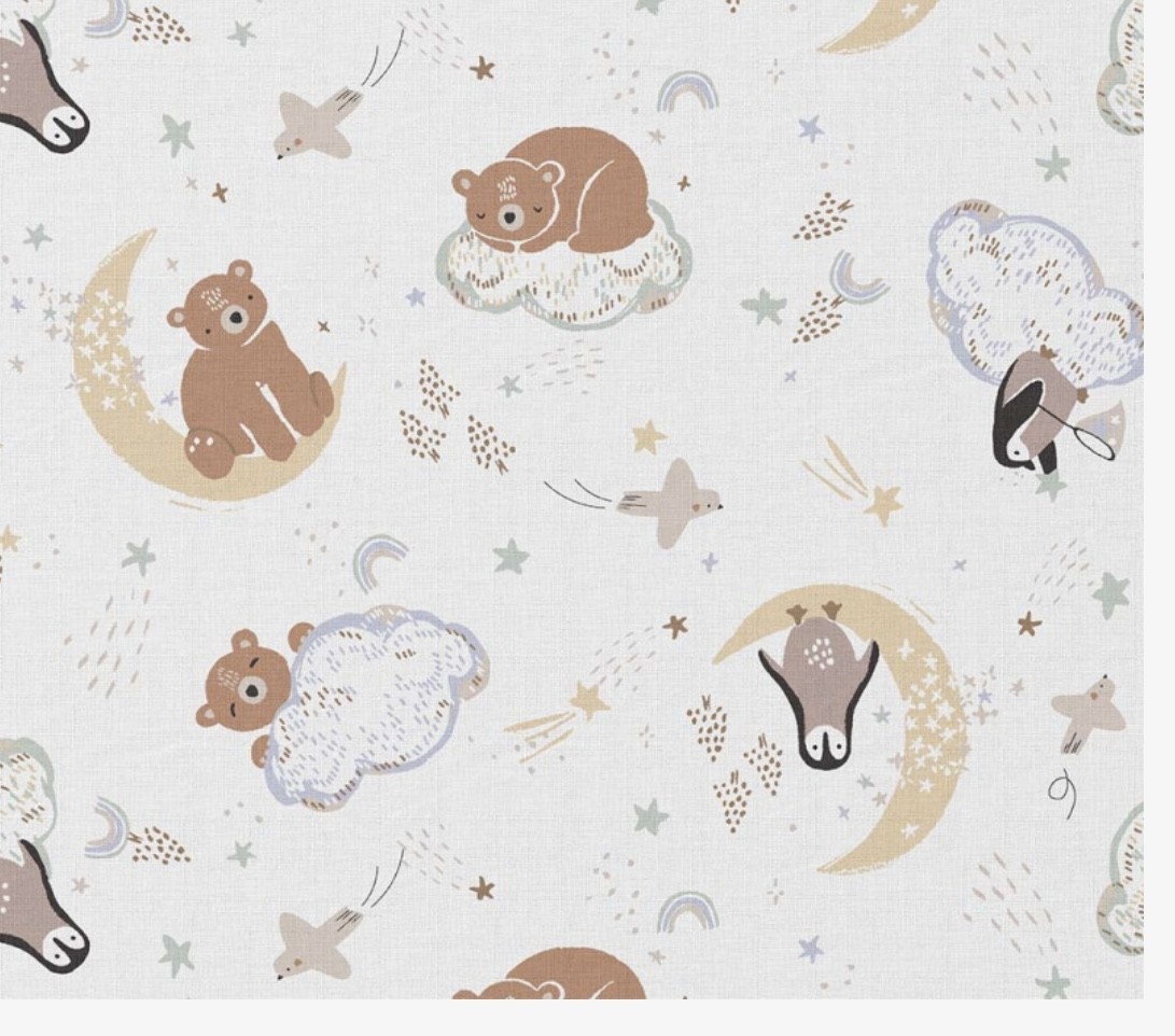 Coton 150.Ours,pingouin nuage et lune
