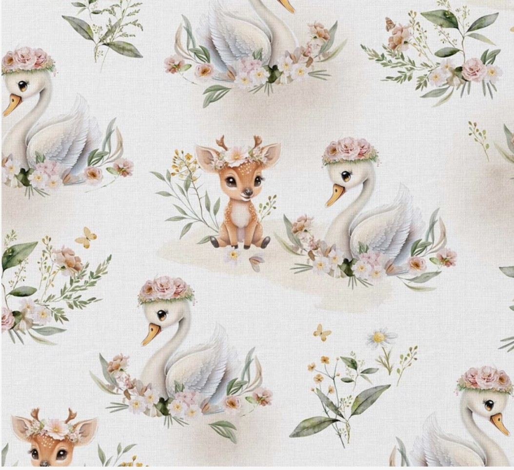 Coton150 numérique.Cygnes et cerf