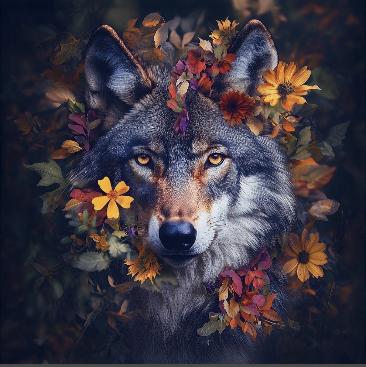 Carré  velours- loup fleurs