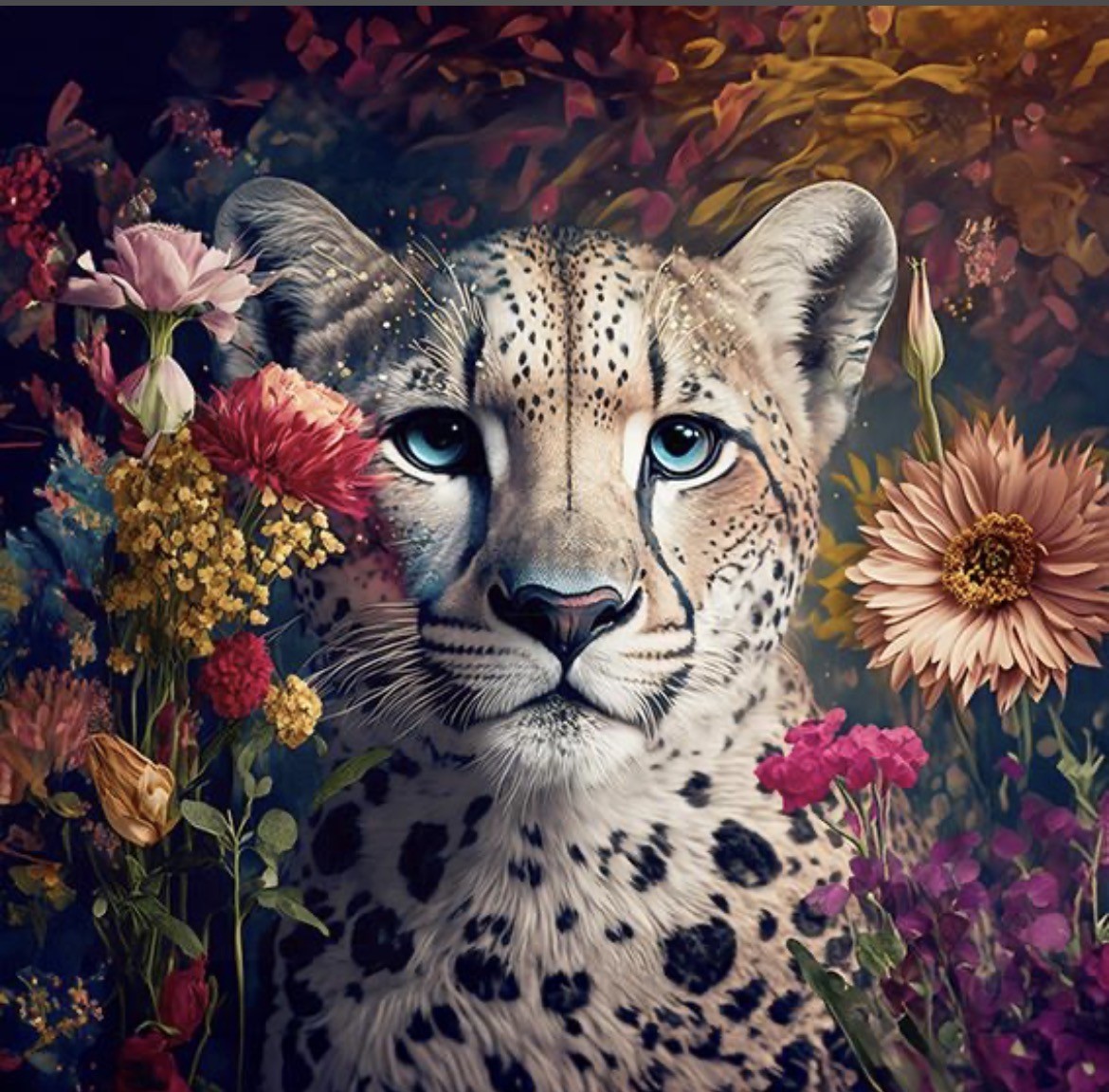 Carré  velours - Léopard fleurs