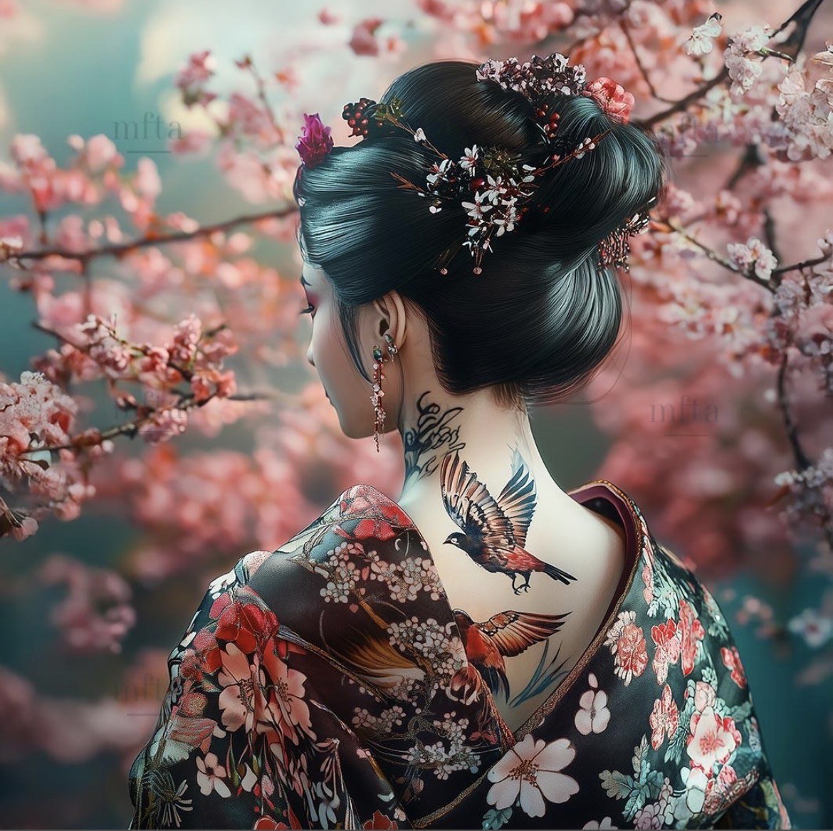 Carré  velours- japonaise tatoo oiseaux