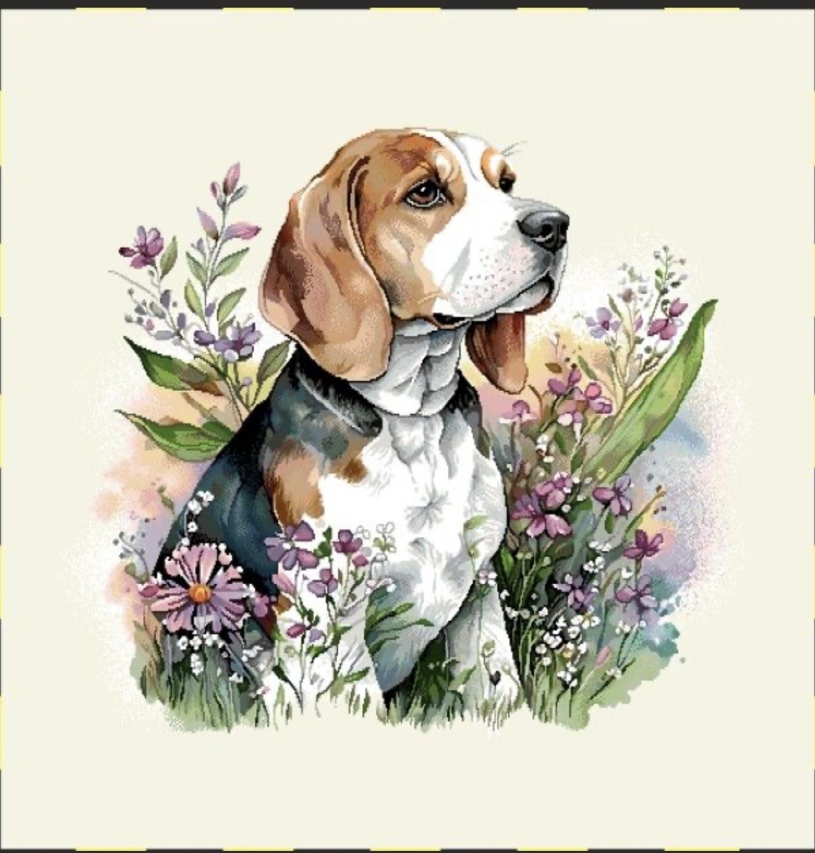 Carre- Beagle fleurs