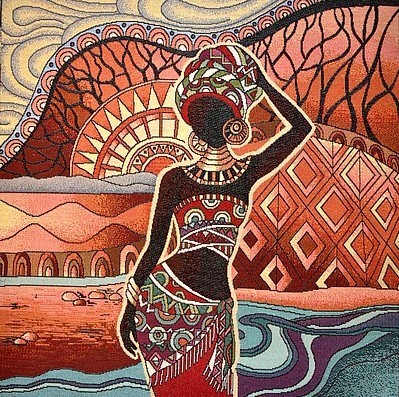 Carré - Africaine au bord de l'eau