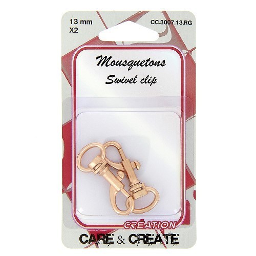 Mercerie - 2 mousquetons métal 13mm cuivre doré