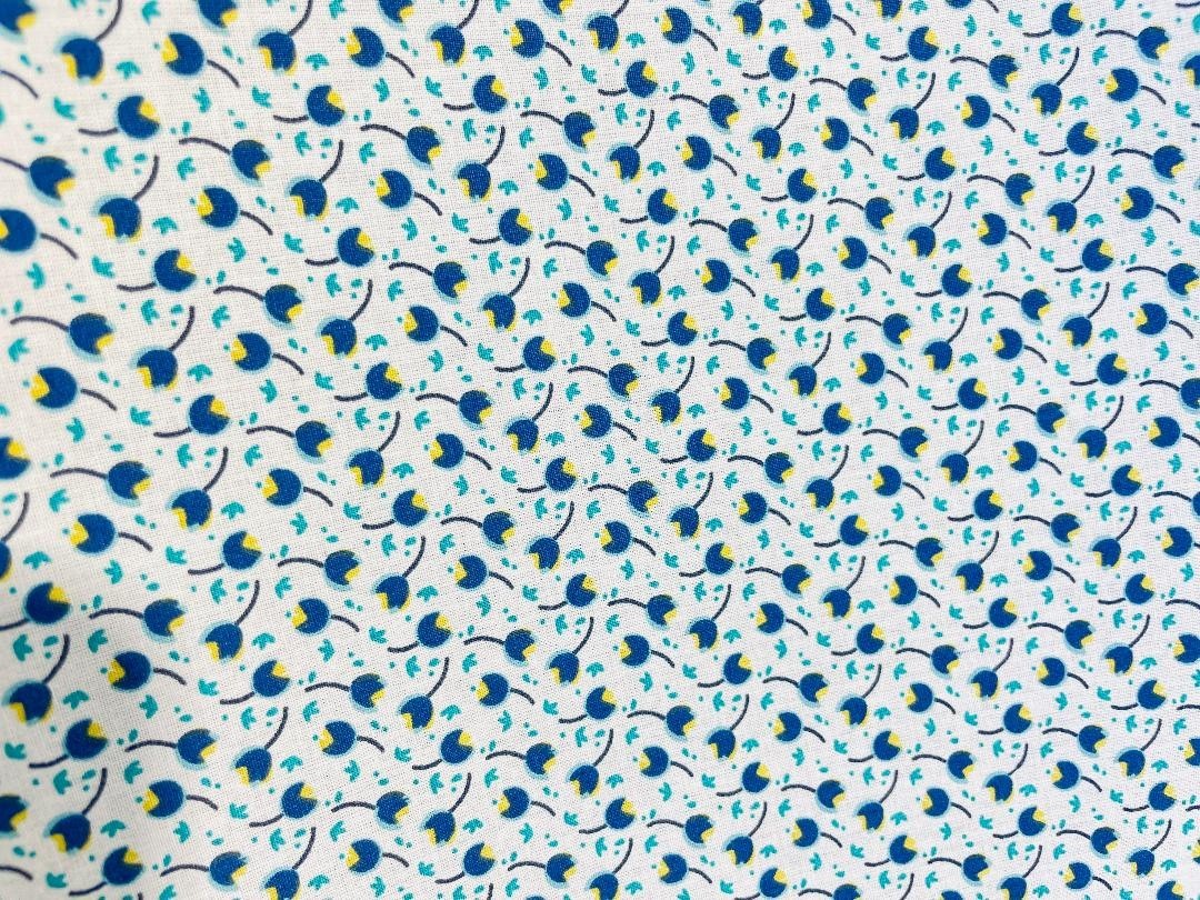 Coton 150 -fleurs bleu et jaune